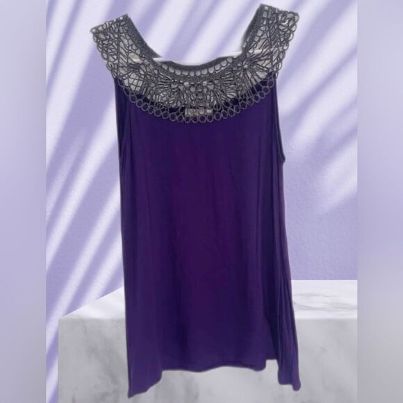 Purple with Black Sparkly Crochet Tank size L - Picture 2 of 8